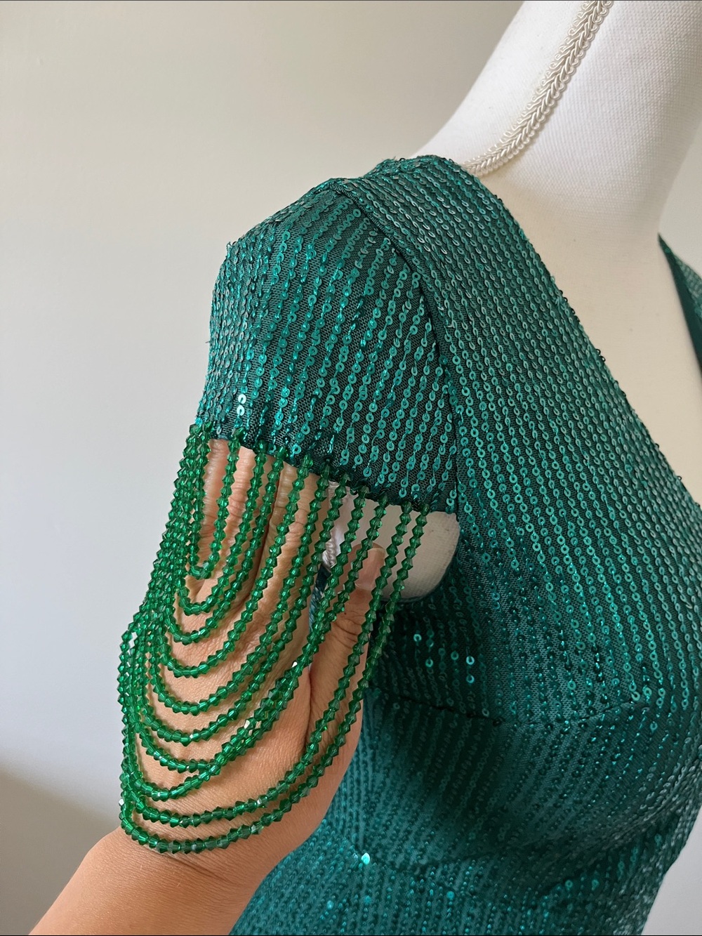 Emerald Green Sequin Fringe Maxi Dress - Picture 5 of 12